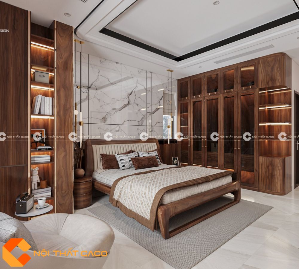 Bộ Combo Phòng Ngủ Gỗ Óc Chó Tự Nhiên Nâu Trầm - PNTN065 