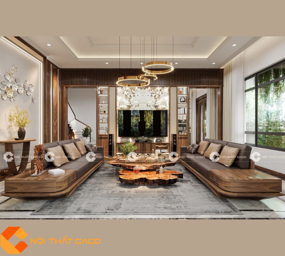 Bộ Sofa Gỗ Óc Chó Tự Nhiên Ghế Dài Đối Xứng Tinh Tế - SFG051 