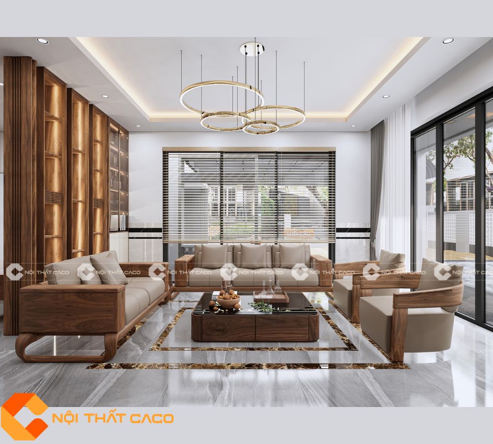 Bộ Sofa Gỗ ÓC Chó Tự Nhiên Màu Nâu Trầm Đẳng Cấp - SFG042 
