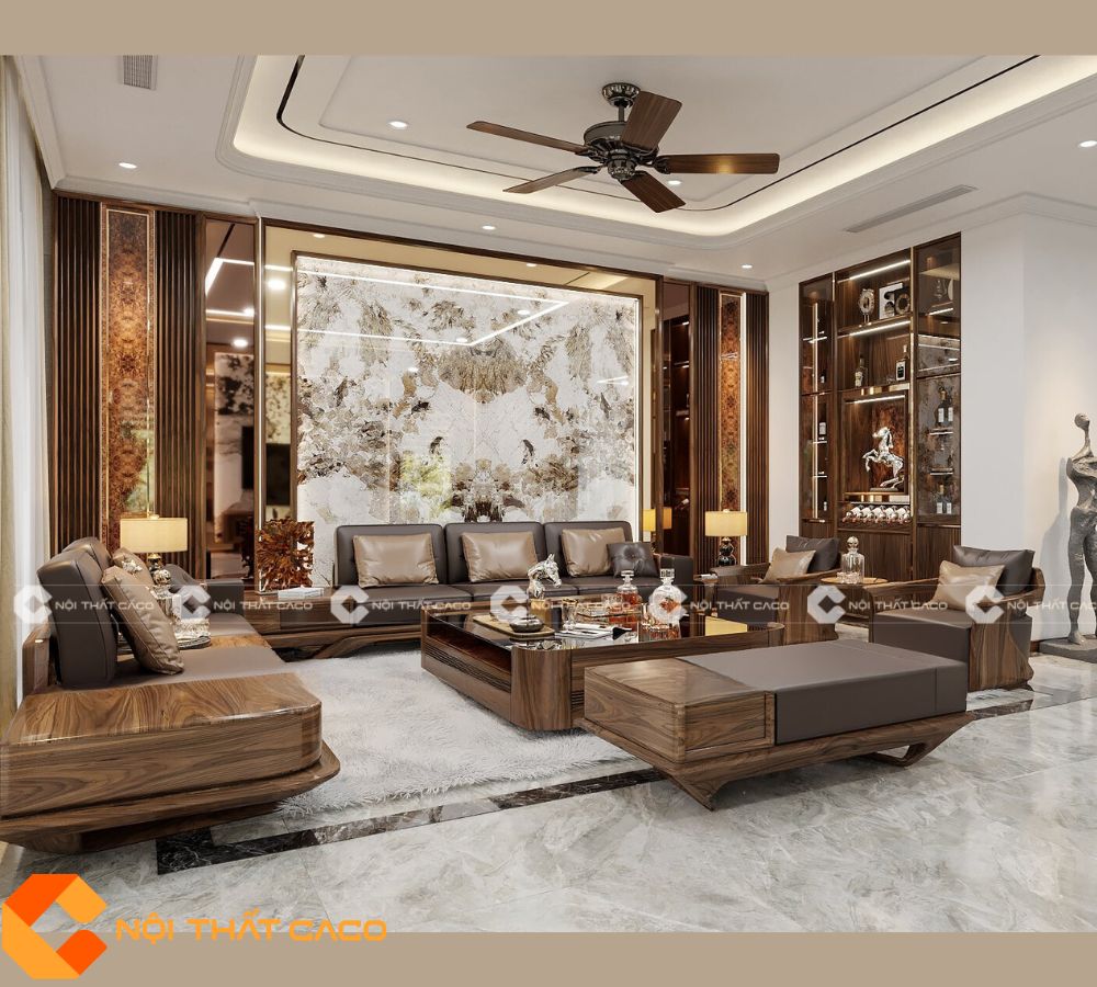 Bộ Sofa Gỗ Óc Chó Tự Nhiên Tone Nâu Thanh Lịch - SFG053 