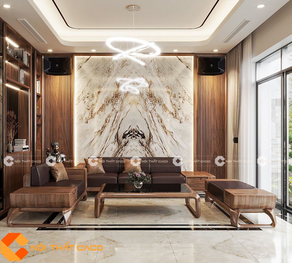 Bộ Sofa Gỗ Óc Chó Tự Nhiên Tone Nâu Trầm Ấm Bền Bỉ - SFG059 