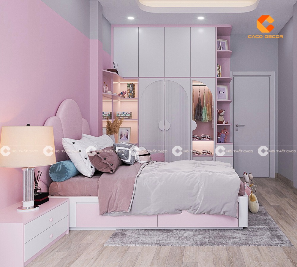 Combo Phòng Ngủ Trẻ Em Màu Hồng Phấn Sang Trọng - PNTE060 
