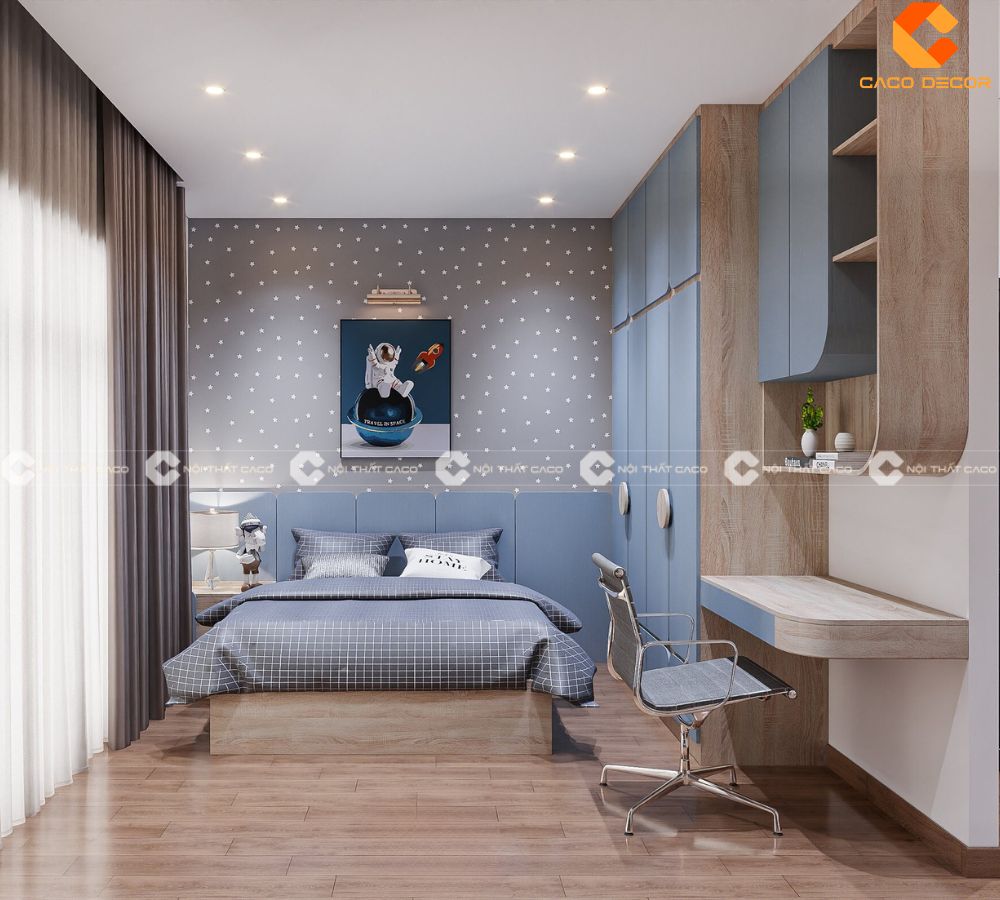 Combo Phòng Ngủ Trẻ Em Thiết Kế Hiện Đại Tone Xanh - PNTE074 