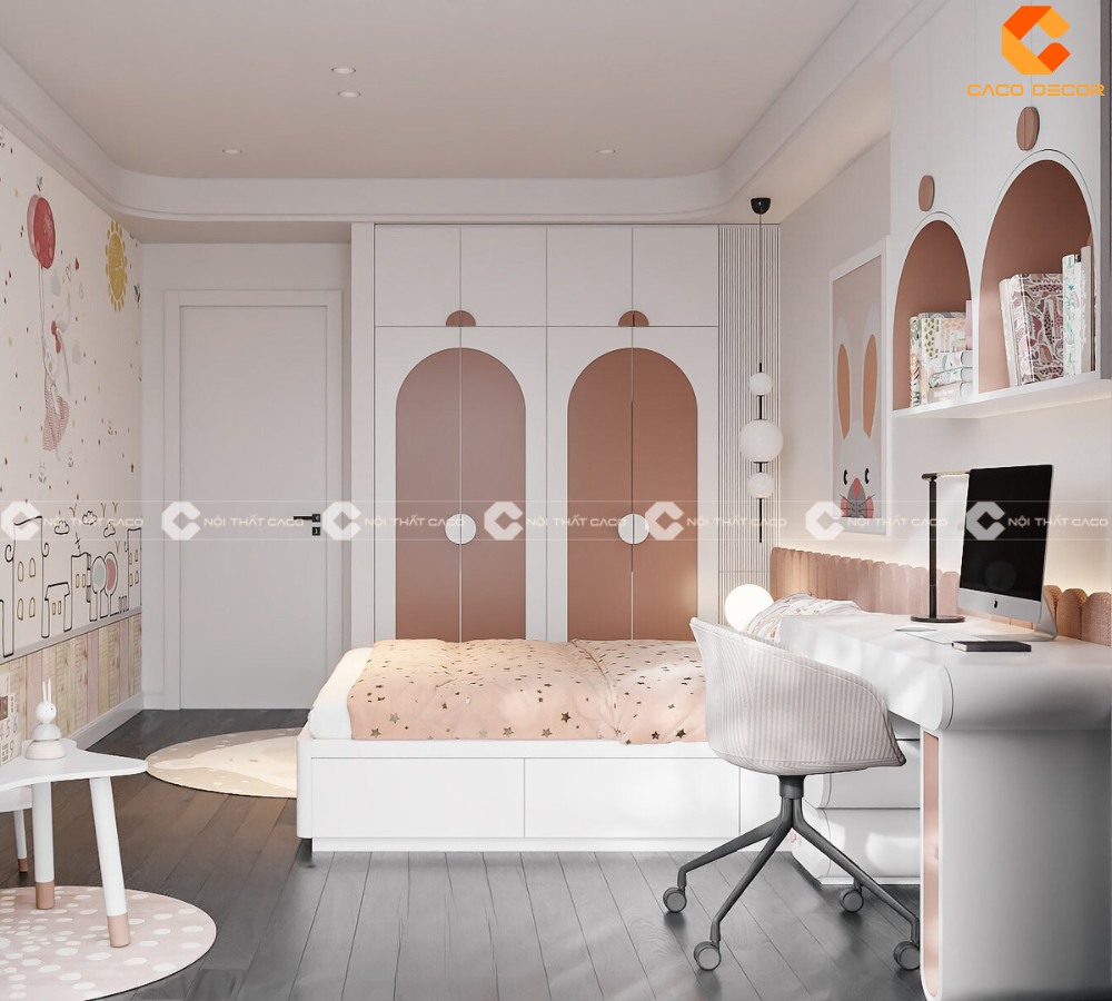 Combo Phòng Ngủ Trẻ Em Tone Hồng Nhạt Cho Bé Gái - PNTE068 
