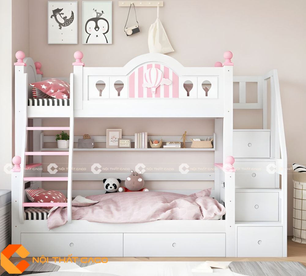 Giường Tầng Gỗ Tự Nhiên Màu Trắng Hiện Đại - GTTN012 