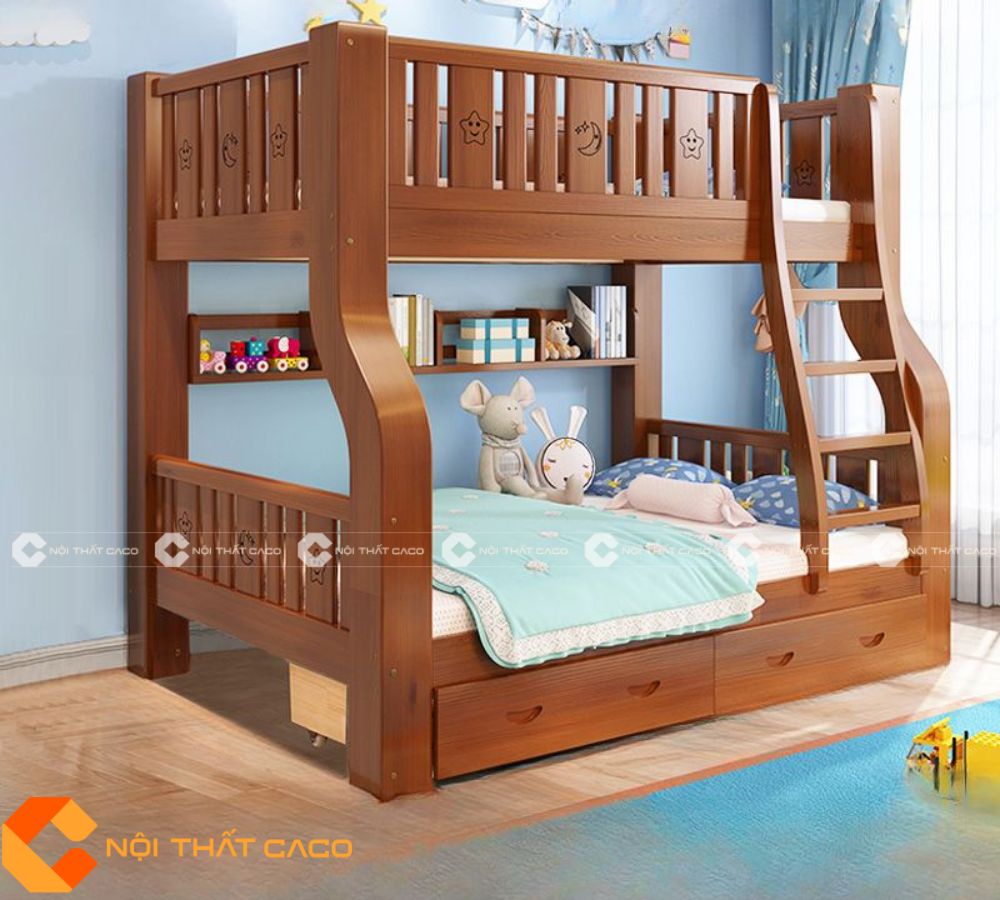 Giường Tầng Gỗ Tự Nhiên Thiết Kế Thông Minh - GTTN010 