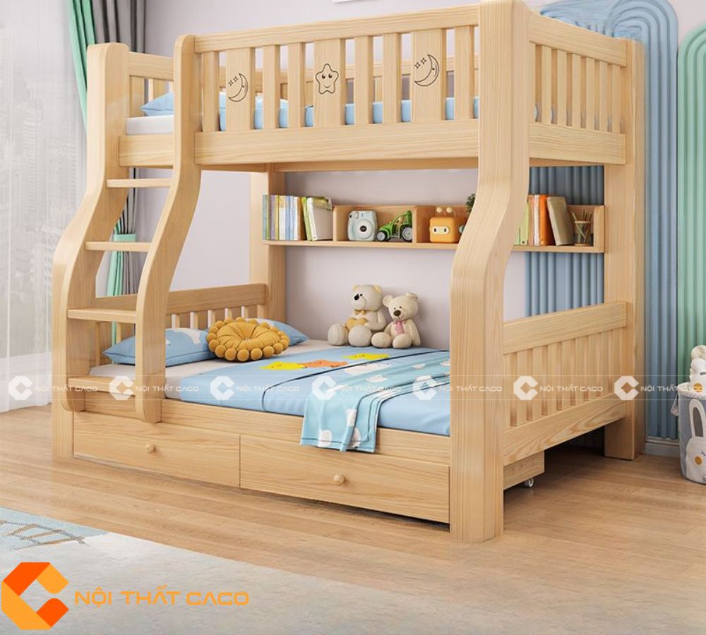 Giường Tầng Gỗ Tự Nhiên Thiết Kế Thông Minh - GTTN013 