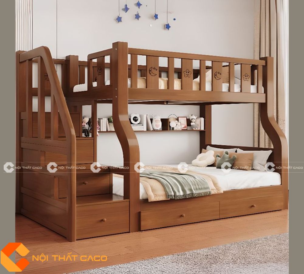 Giường Tầng Gỗ Tự Nhiên Thiết Kế Thông Minh - GTTN015 