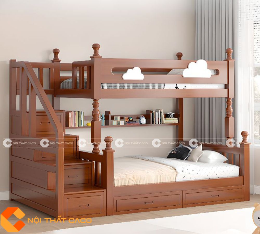 Giường Tầng Gỗ Tự Nhiên Thiết Kế Thông Minh - GTTN016 