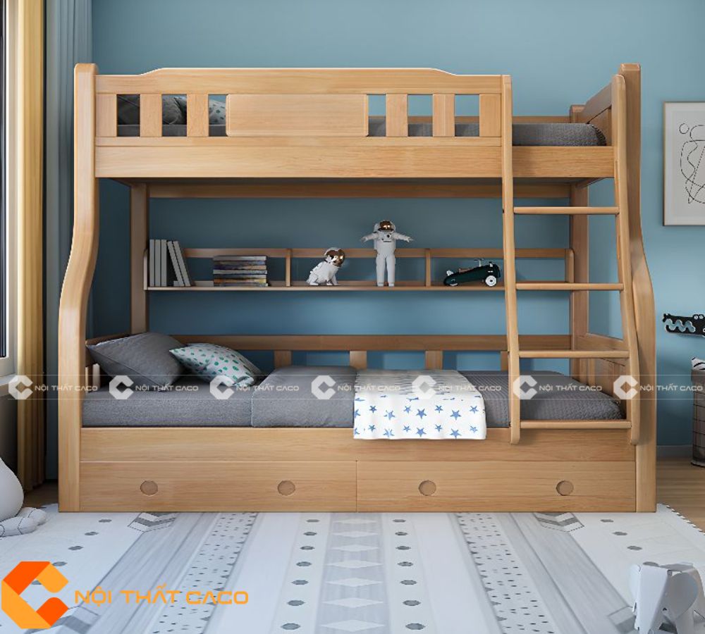Giường Tầng Gỗ Tự Nhiên Thiết Kế Thông Minh - GTTN017 