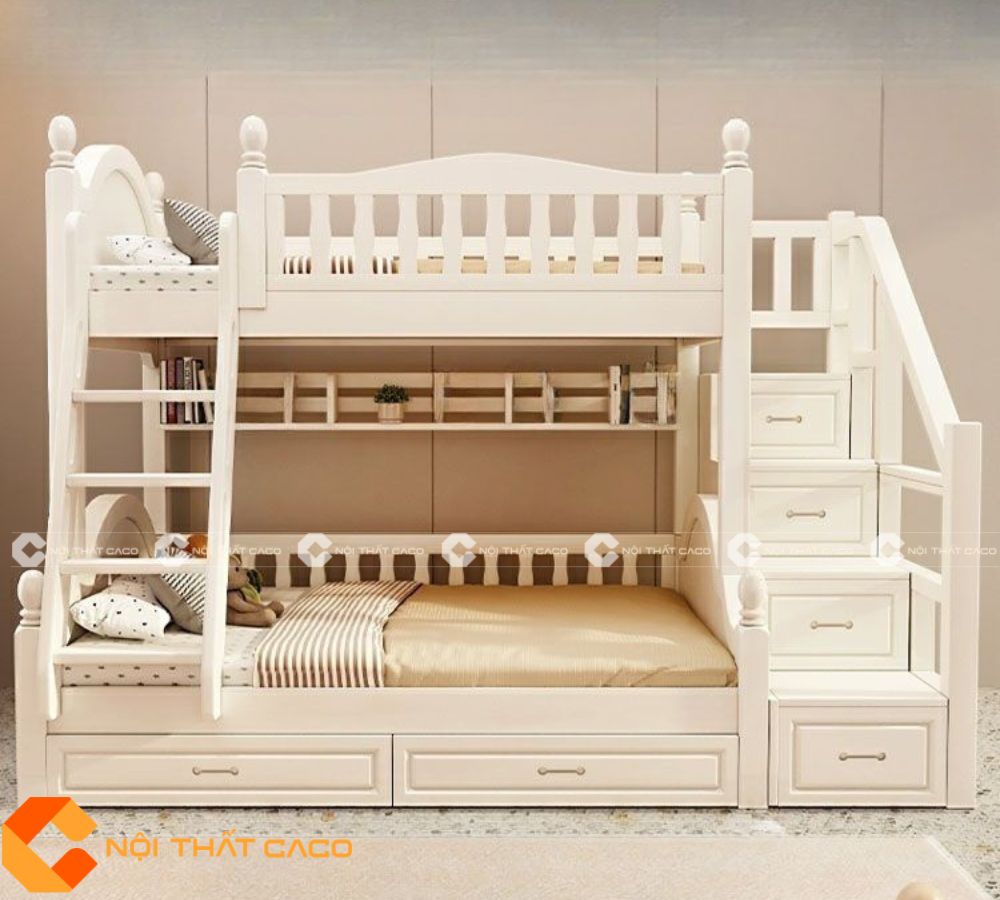 Giường Tầng Gỗ Tự Nhiên Thiết Kế Thông Minh - GTTN018 