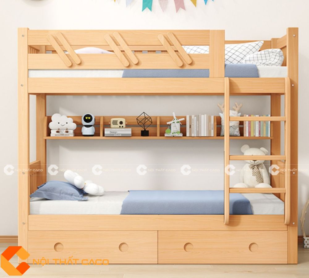 Giường Tầng Gỗ Tự Nhiên Tích Hợp Tủ Tiện Lợi - GTTN011 