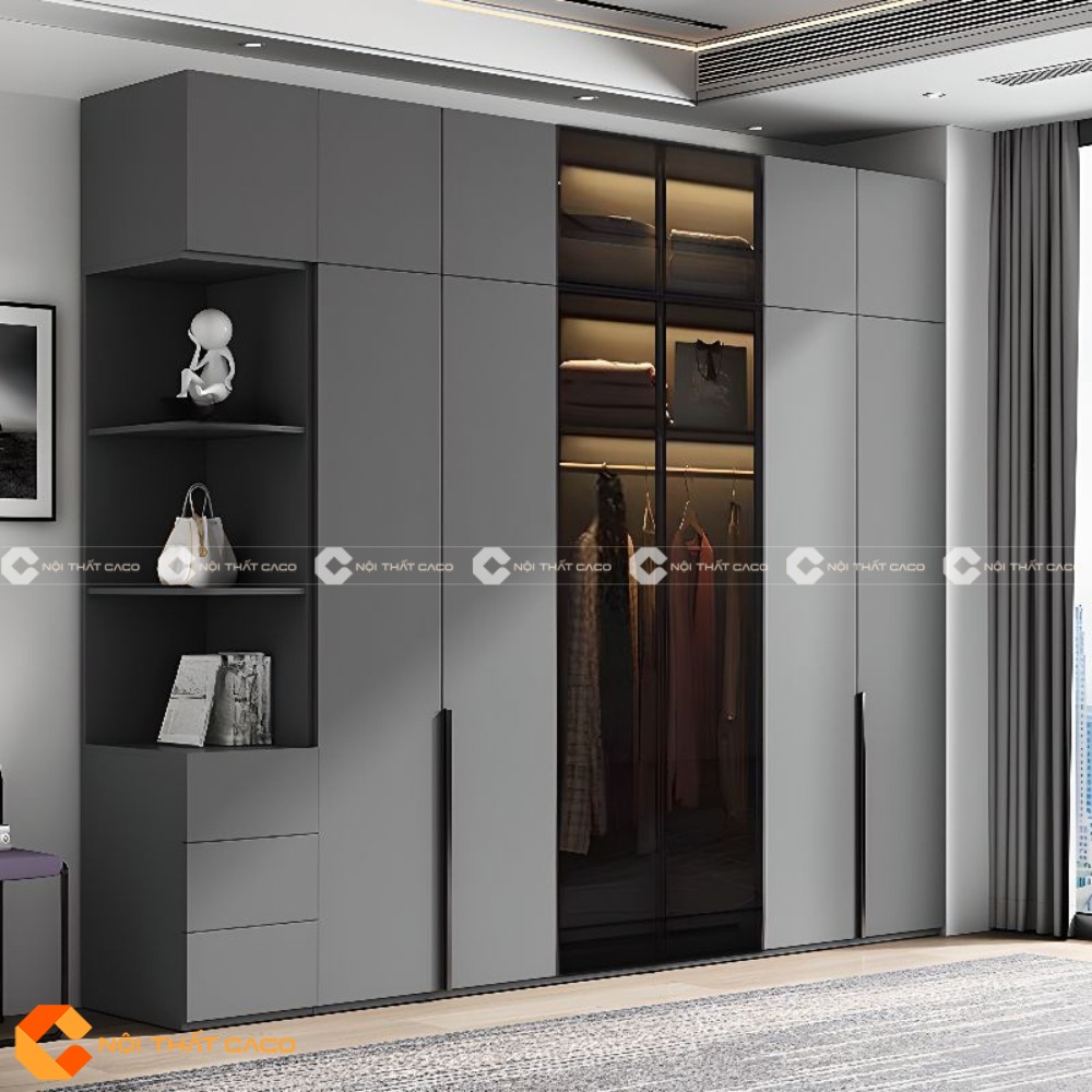 Tủ Áo Cửa Kính Phong Cách Mạnh Mẻ Tone Đen Quyền Lực - TAK087 