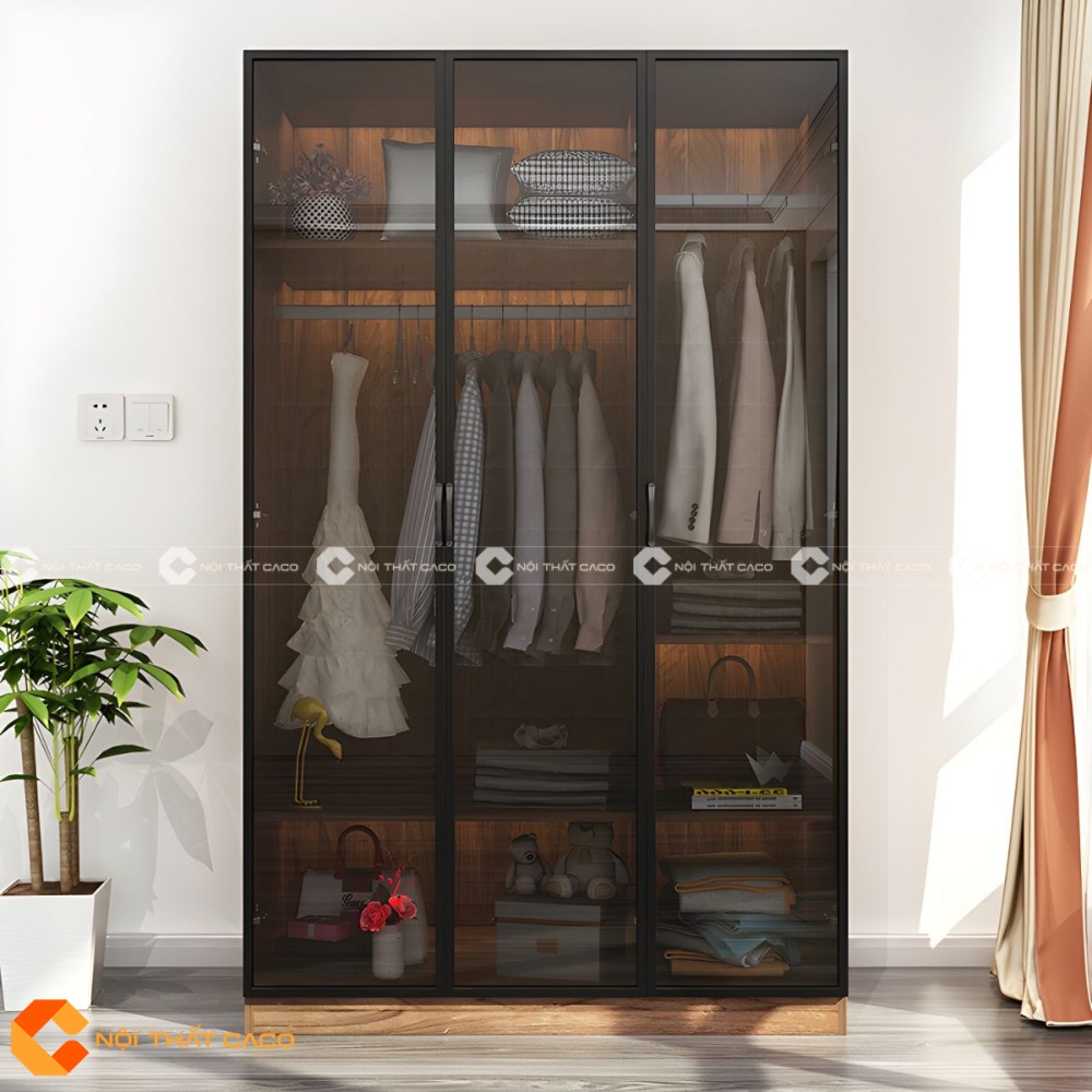Tủ Áo Cánh Kính Tone Nâu Cổ Điển Sang Trọng Tinh Tế - TAK079 