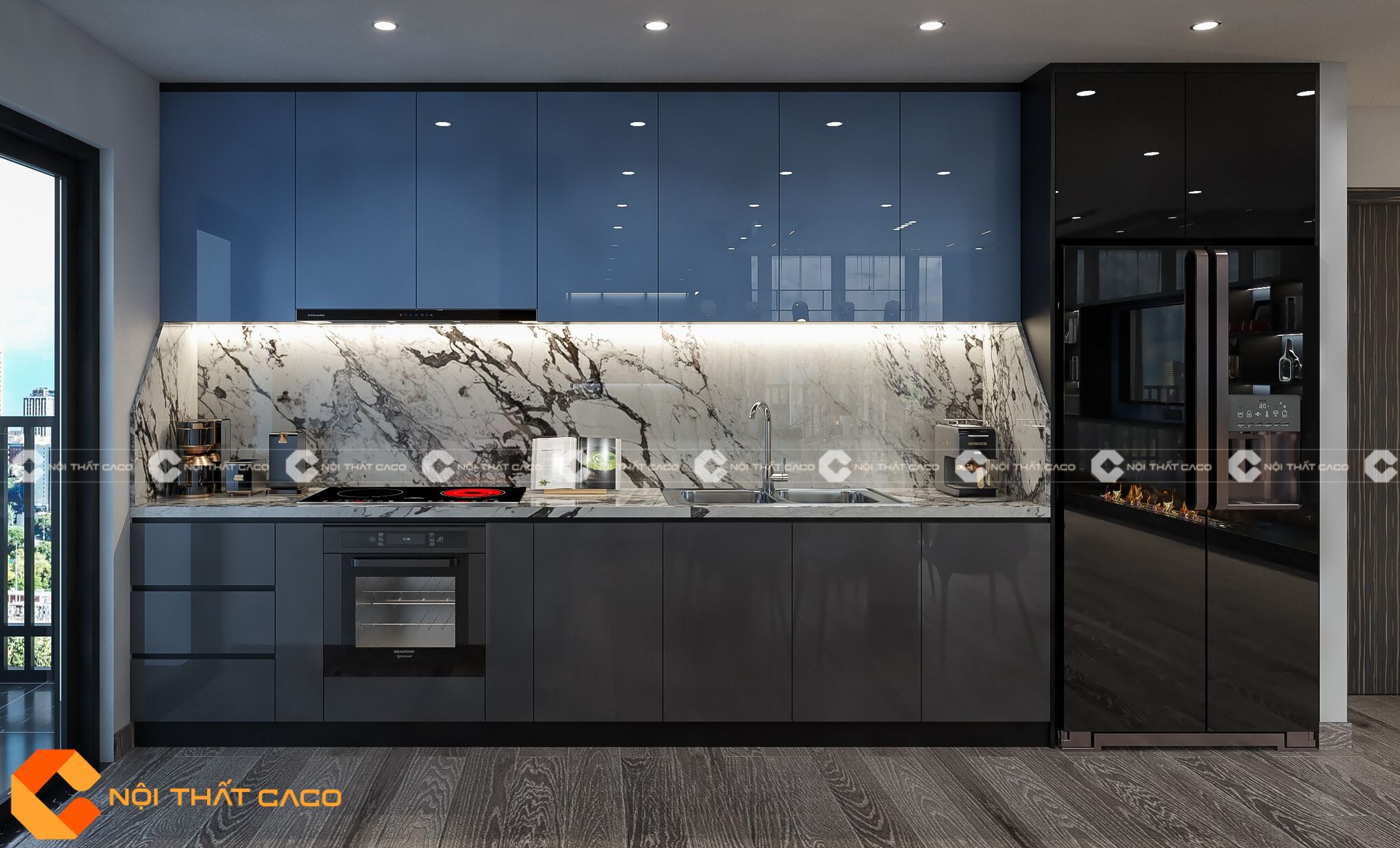 Tủ bếp Acrylic Tráng Gương Chống Trầy Và Ẩm Mốc - TBA072 