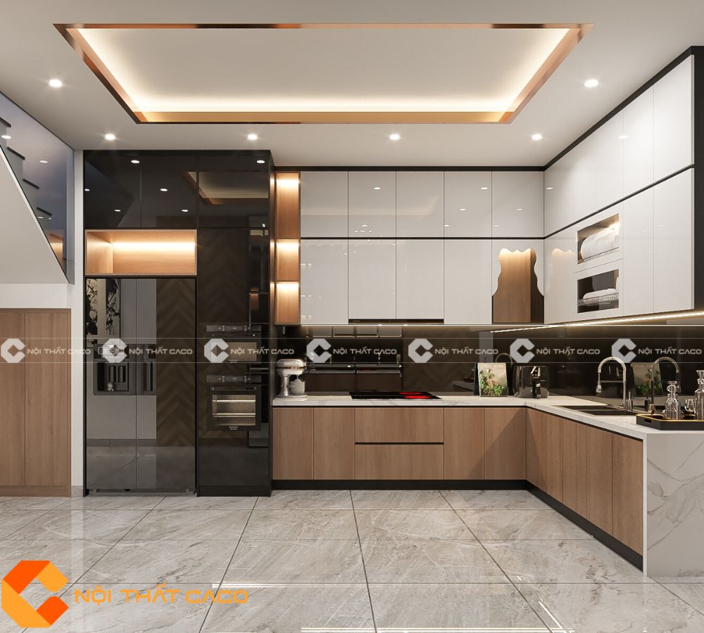 Tủ bếp Acrylic Gỗ Công Nghiệp Cao Cấp, Thanh Lịch - TBA071 