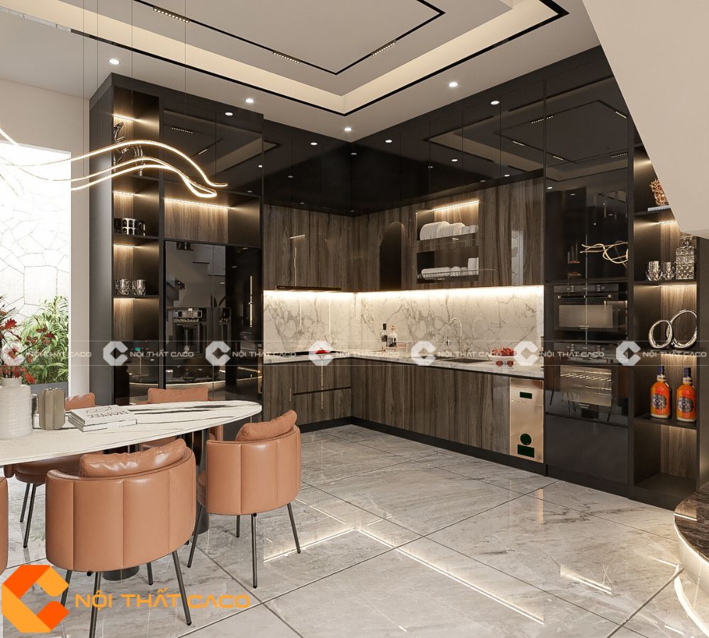 Tủ bếp Acrylic Bóng Gương Chống Trầy Xướt Cực Tốt - TBA067 