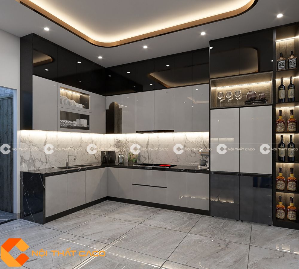 Tủ bếp Acrylic Tráng Gương Nổi Bật Màu Sắc Tinh Tế - TBA069 