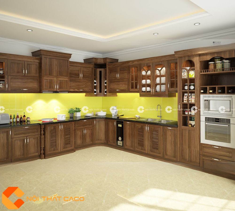 Tủ Bếp Gỗ Óc Chó Tự Nhiên Thiết Kế Chất Lượng Cao - TBTN069 