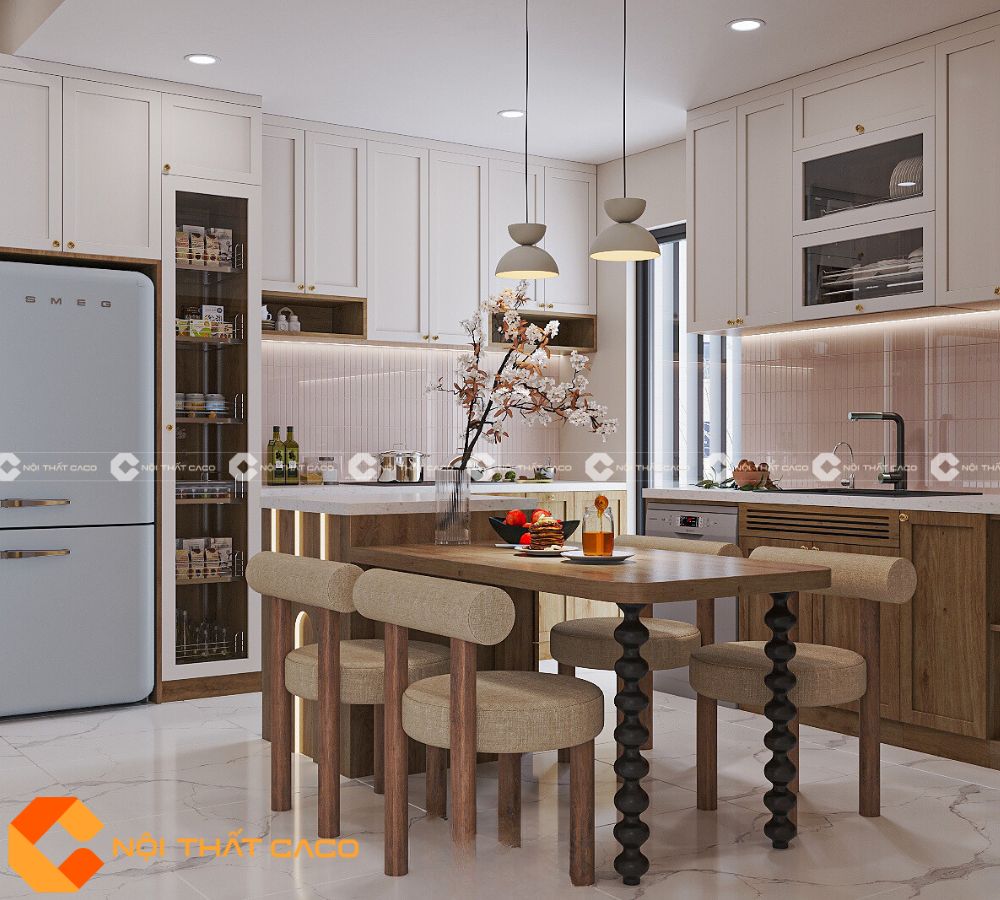 Tủ Bếp Gỗ Sồi Phủ Sơn Tự Nhiên Thiết Kế Sang Trọng - TBTN074 