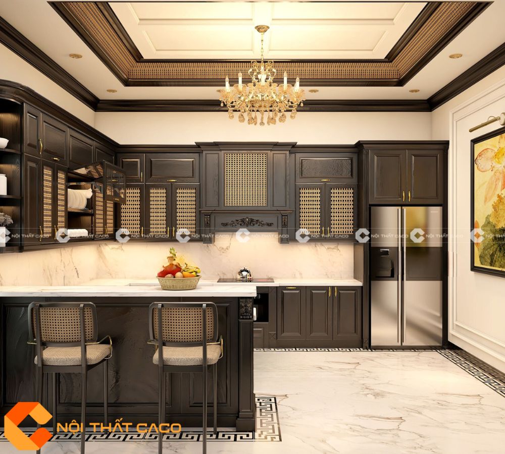 Tủ Bếp Gỗ Sồi Phủ Sơn Tự Nhiên Thiết Kế Tối Giản - TBTN076 