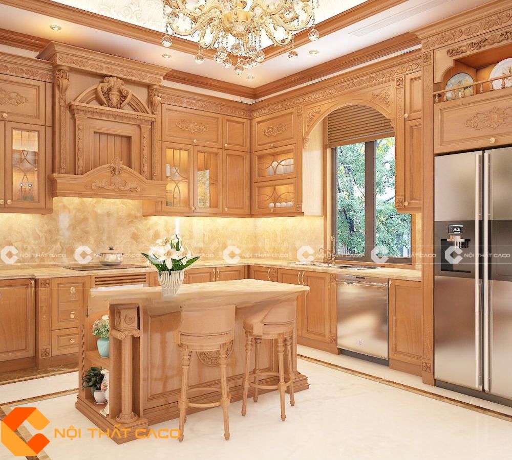 Tủ Bếp Gỗ Đỏ Màu Sắc Sang Trọng Kiểu Dáng Đa Dạng - TBTN042 