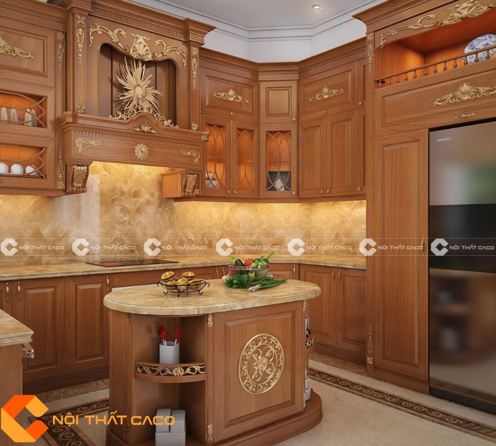 Tủ Bếp Gỗ Xoan Đào Tự Nhiên Sang Trọng Bền Đẹp - TBTN046 
