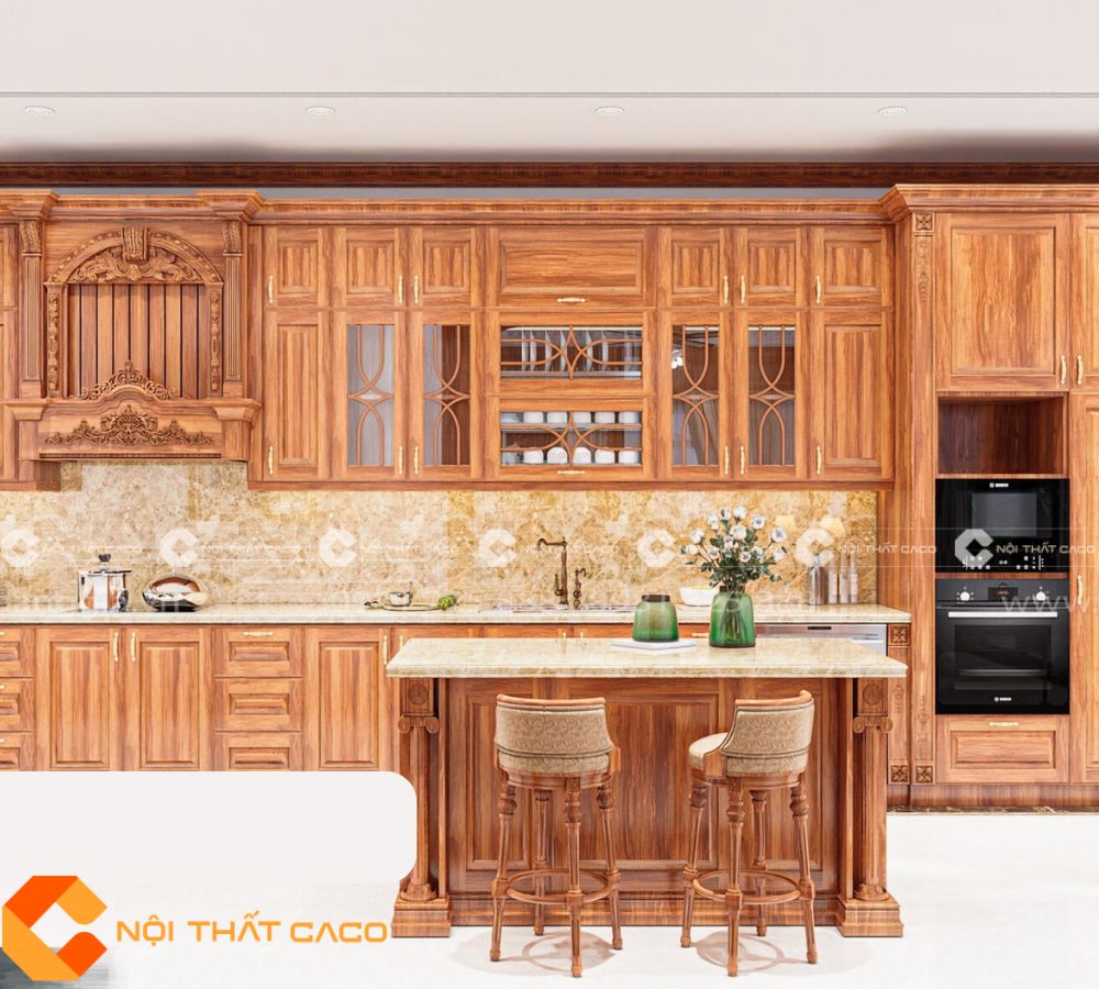 Tủ Bếp Gỗ Sồi Màu Sắc Tươi Sáng Chất Lượng Cao - TBTN047 