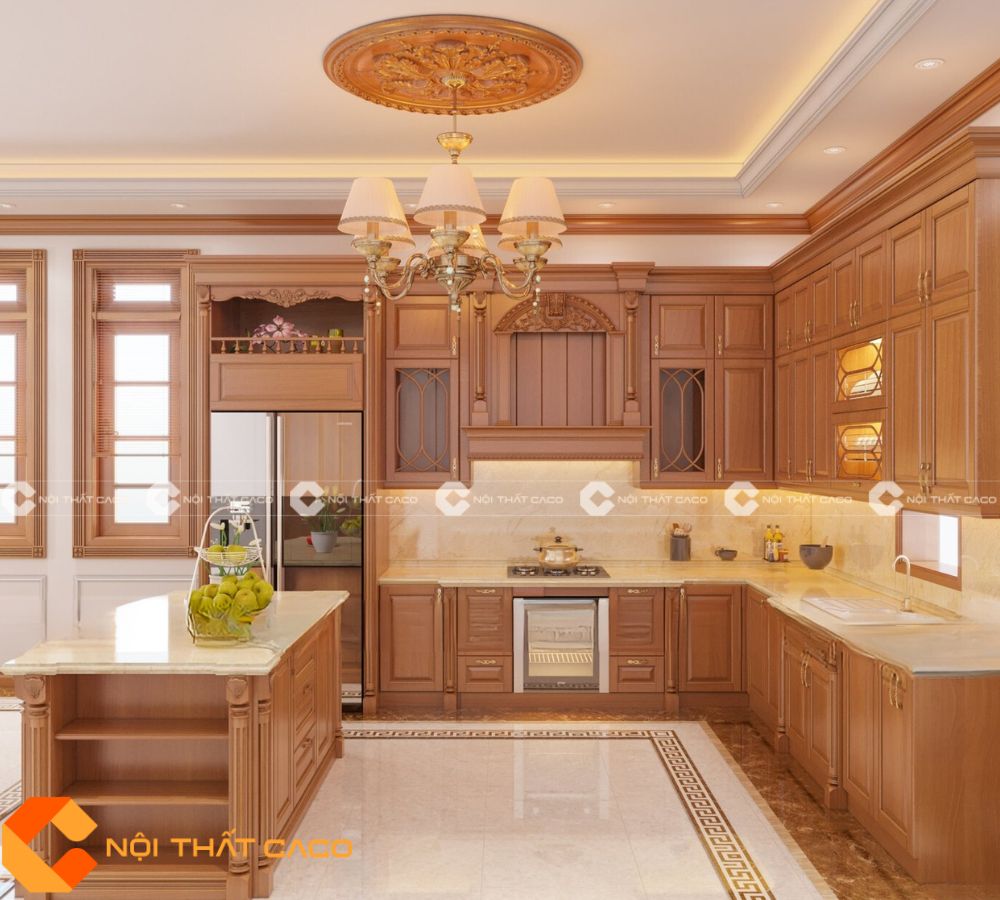 Tủ Bếp Gỗ Xoan Đào Thiết Kế Đa Dạng Tối Ưu Không Gian Bếp - TBTN051 