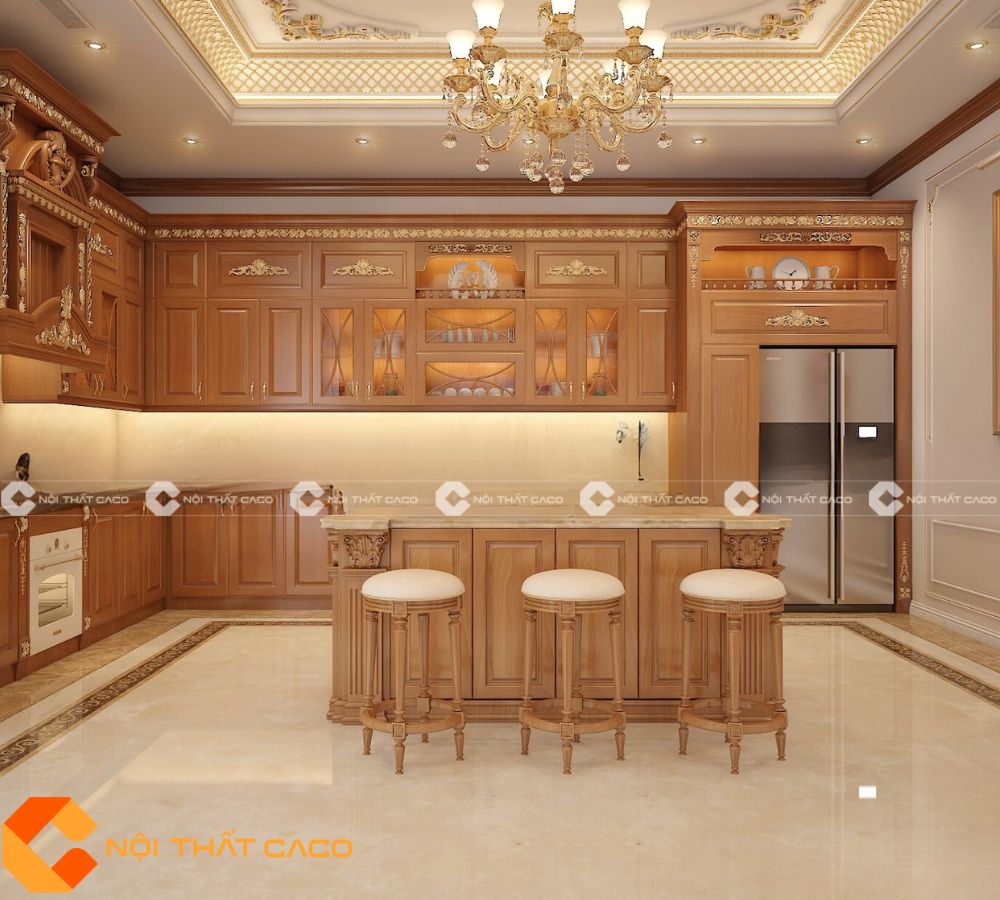 Tủ Bếp Gỗ Xoan Đào Tự Nhiên Thiết Kế Bếp Tối Ưu  - TBTN054 