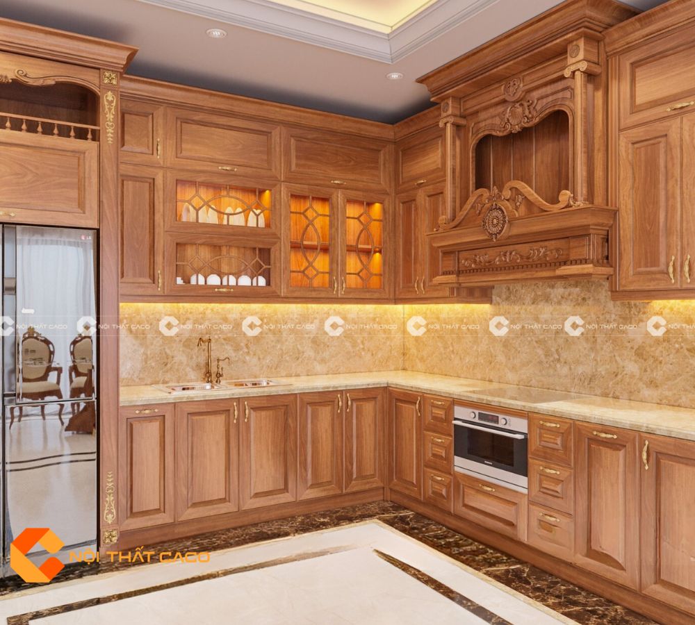 Tủ Bếp Gỗ Gõ Đỏ Độ Bền Cao Chống Mối Mọt - TBTN056 
