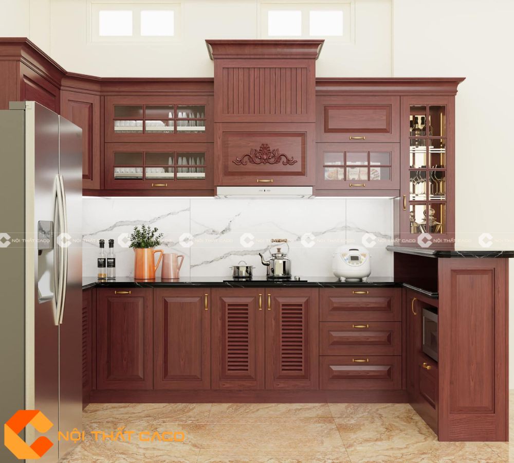 Tủ Bếp Gỗ Xoan Đào Chống Cong Vênh Chịu Nhiệt Tốt - TBTN062 
