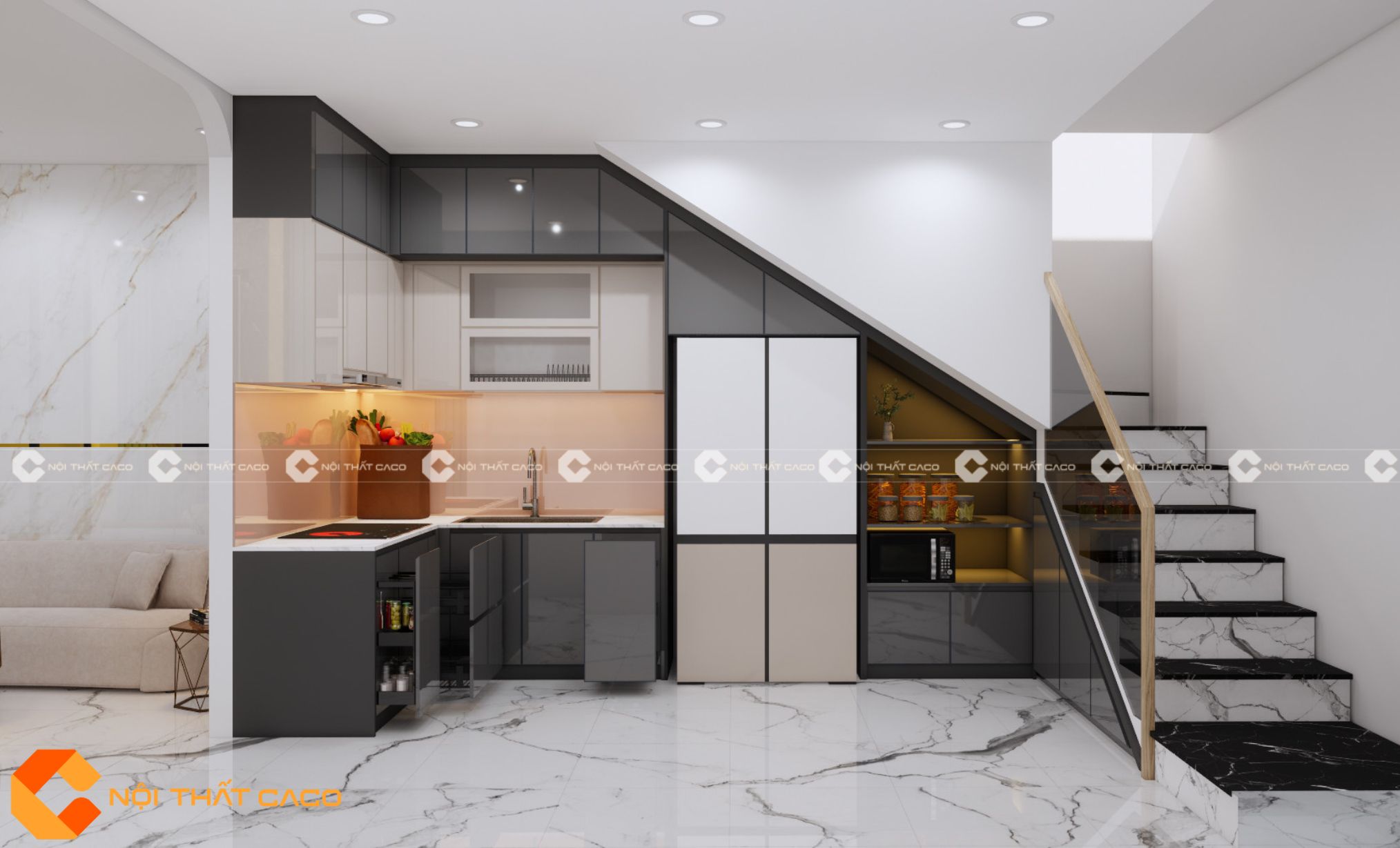 Tủ bếp MDF Phối Màu Thanh Lịch Và Thiết Kế Tối Ưu - TBM078 