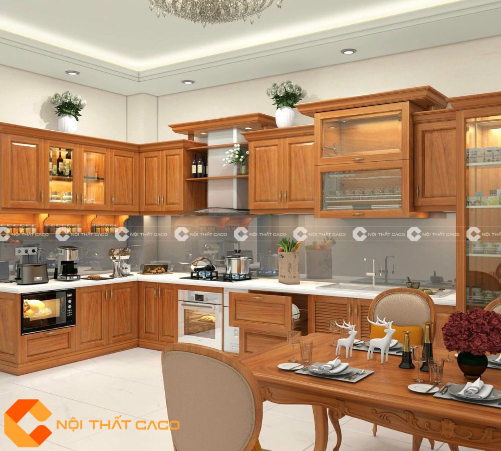 Tủ Bếp Gỗ Đỏ Tự Nhiên Cao Cấp Thiết Kế Thanh Lịch - TBTN072 