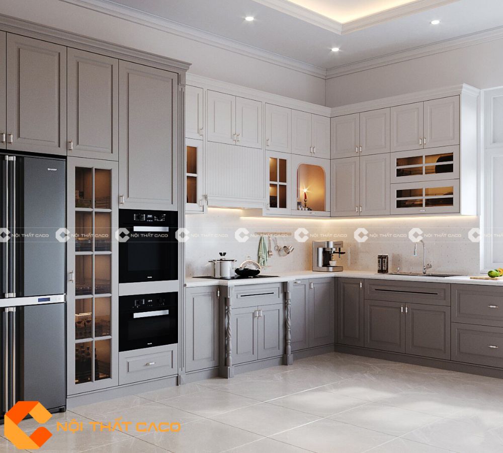 Tủ Bếp Gỗ Xoan Đào Tự Nhiên Thiết Kế Thanh Lịch - TBTN073 