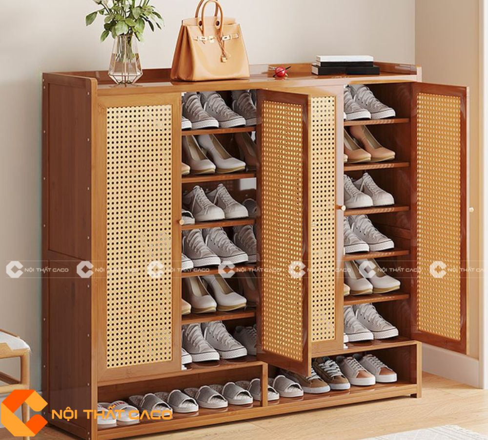 Tủ Giày Dép Gỗ Cao Su Ghép Phủ Sơn Phong Cách Boho - TG043 