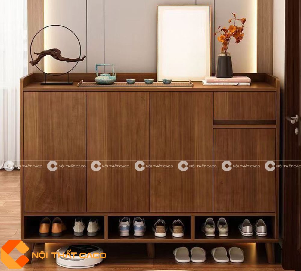 Tủ Giày Dép Gỗ MDF Cao Màu Nâu Thanh Lịch Hiện Đại - TG041 