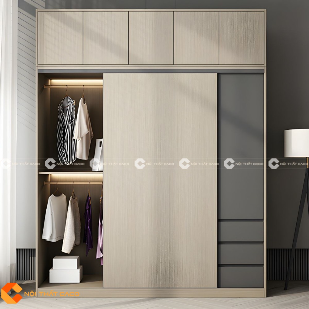 Tủ Quần Áo Cửa Lùa Gỗ MDF Kiểu Tối Giản Hiện Đại - TAL087 