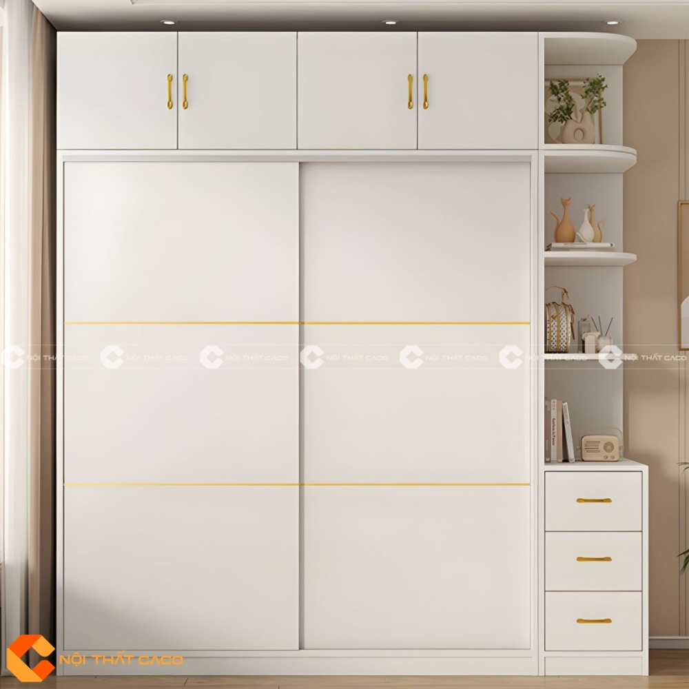 Tủ Quần Áo Cửa Lùa Gỗ MDF Màu Trắng Trang Nhã - TAL073 