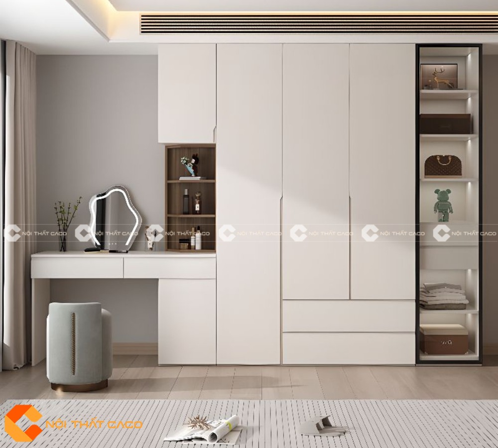 Tủ Quần Áo Gỗ Công Nghiệp Kết Hợp Bàn Trang Điểm - TAM075 