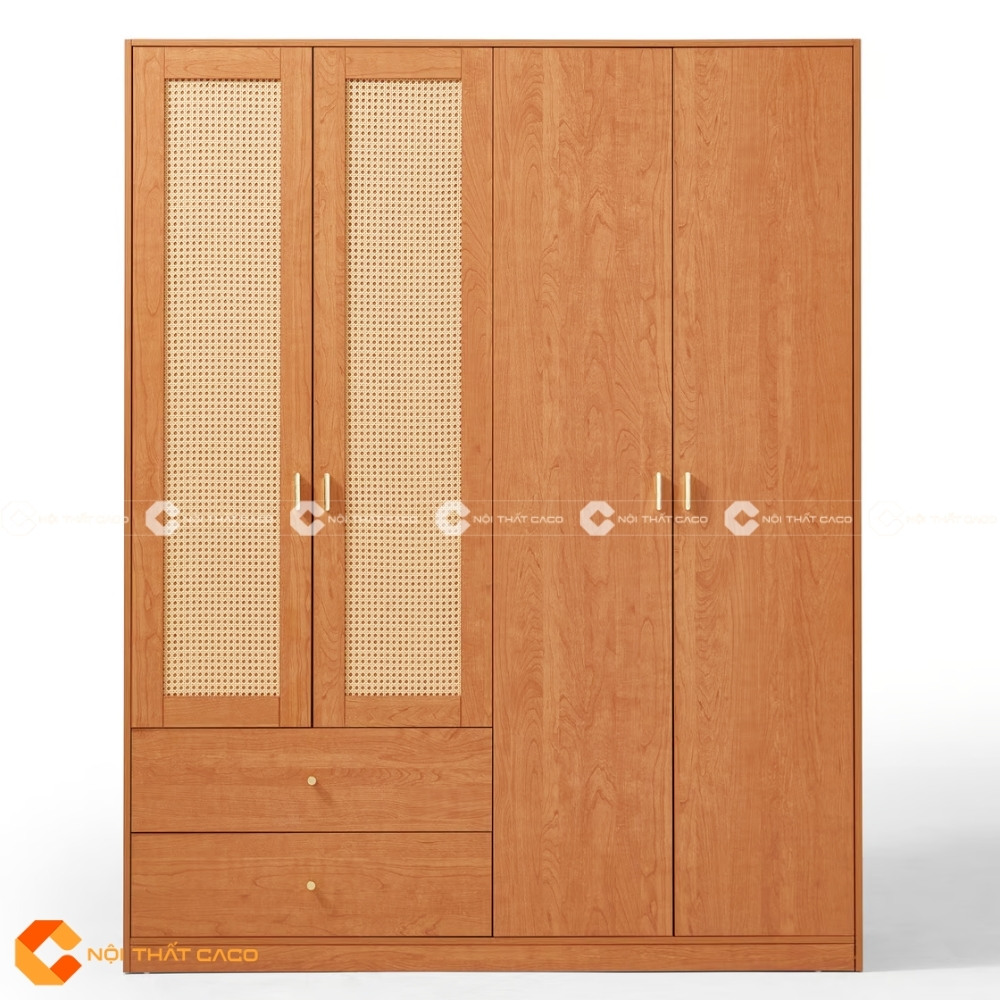 Tủ Quần Áo Gỗ Công Nghiệp Phối Lưới Mây Độc Đáo - TAM083 