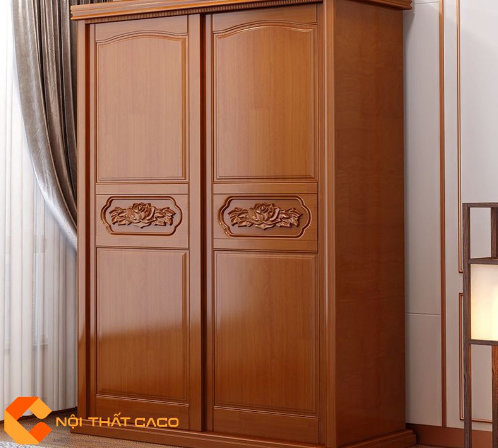 Tủ Quần Áo Gỗ Gõ Đỏ Tự Nhiên Thiết Kế Tối Giản - TATN048 