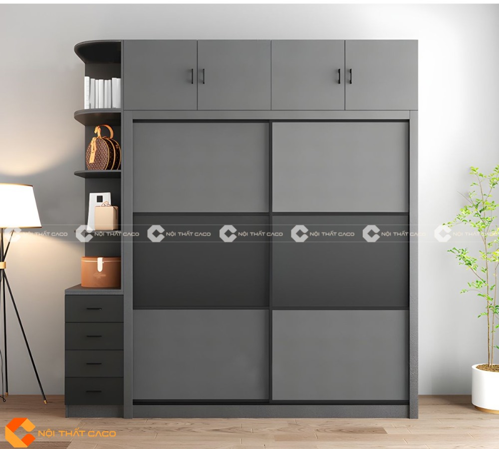 Tủ Quần Áo Gỗ MDF Cửa Lùa Tone Đen Thanh Lịch Tinh Tế - TAL071 