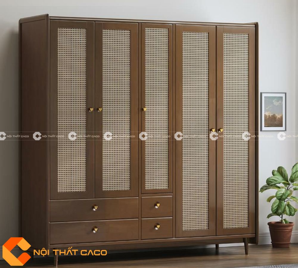 Tủ Quần Áo Gỗ Sồi Phủ Sơn Tự Nhiên Thanh Lịch - TATN056 