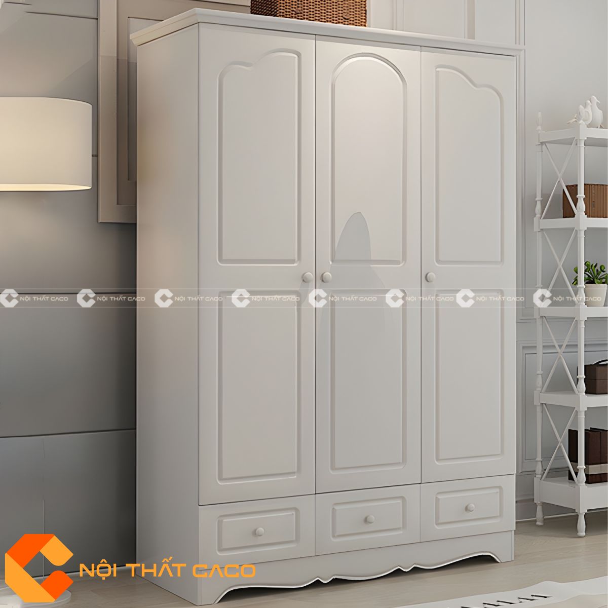 Tủ Quần Áo Gỗ Sồi Tự Nhiên Màu Trắng Sang Trọng - TATN064 