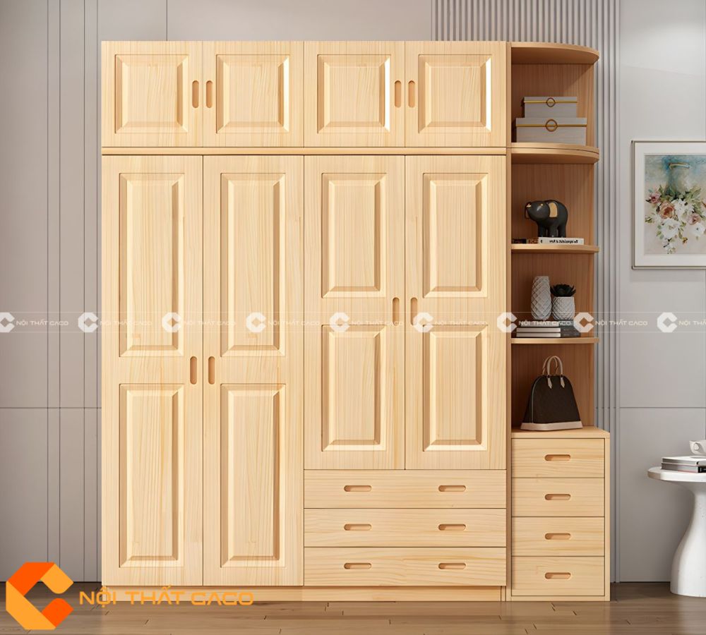 Tủ Quần Áo Gỗ Sồi Tự Nhiên Thiết Kế Kiểu Đẳng Cấp - TATN042 