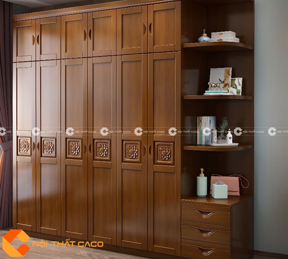 Tủ Quần Áo Gỗ Xoan Đào Tự Nhiên Kiểu Dáng Cổ Điển - TATN035 