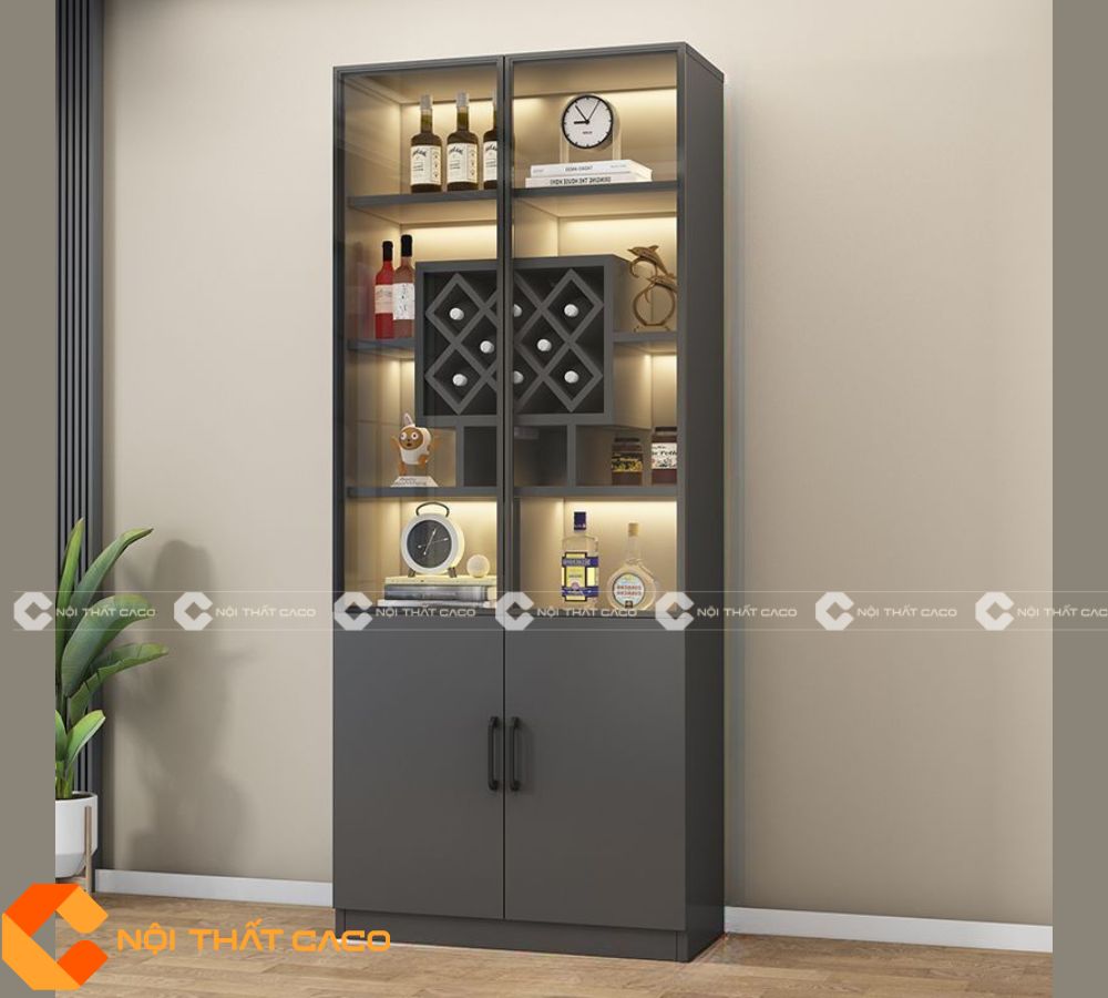 Tủ Rượu Gỗ MDF Cao Cấp Tích Hợp Đèn Led Hiện Đại - TR053 