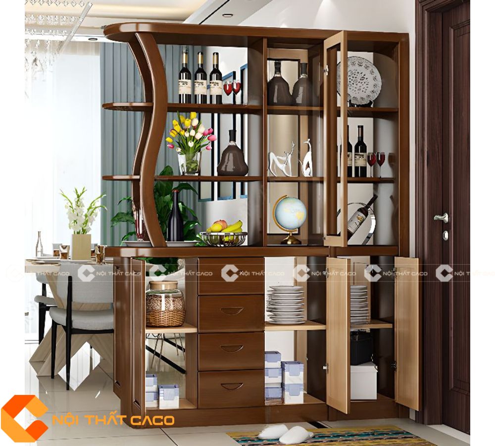 Tủ Rượu Gỗ Sồi Kiểu Mới Cạnh Tủ Cong Uốn Lượn - TR071 