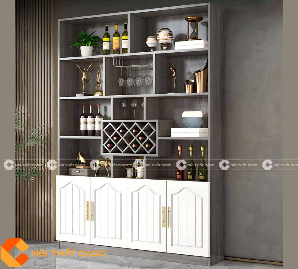 Tủ Rượu Gỗ MDF Cửa Kính Cùng Đèn Led Độ Bền Cao - TR048 